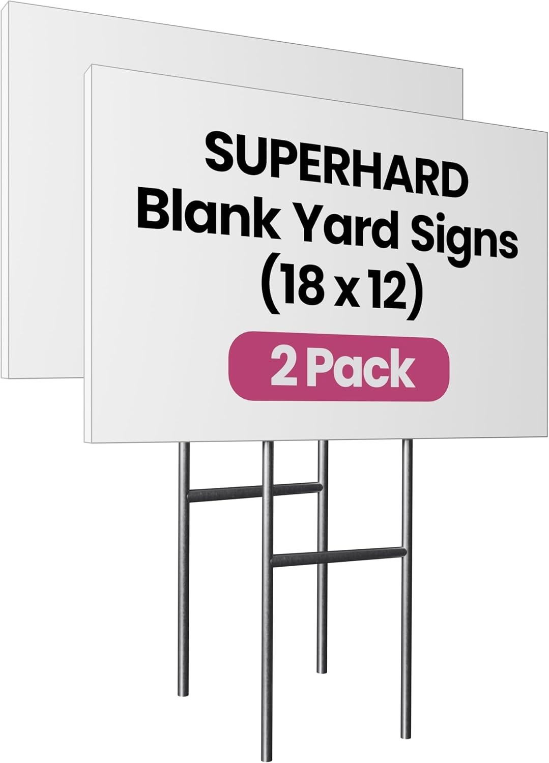 4 Pack 18 x 12 White Blank Yard Signs W/ Metal Stakes Waterproof Corrugated