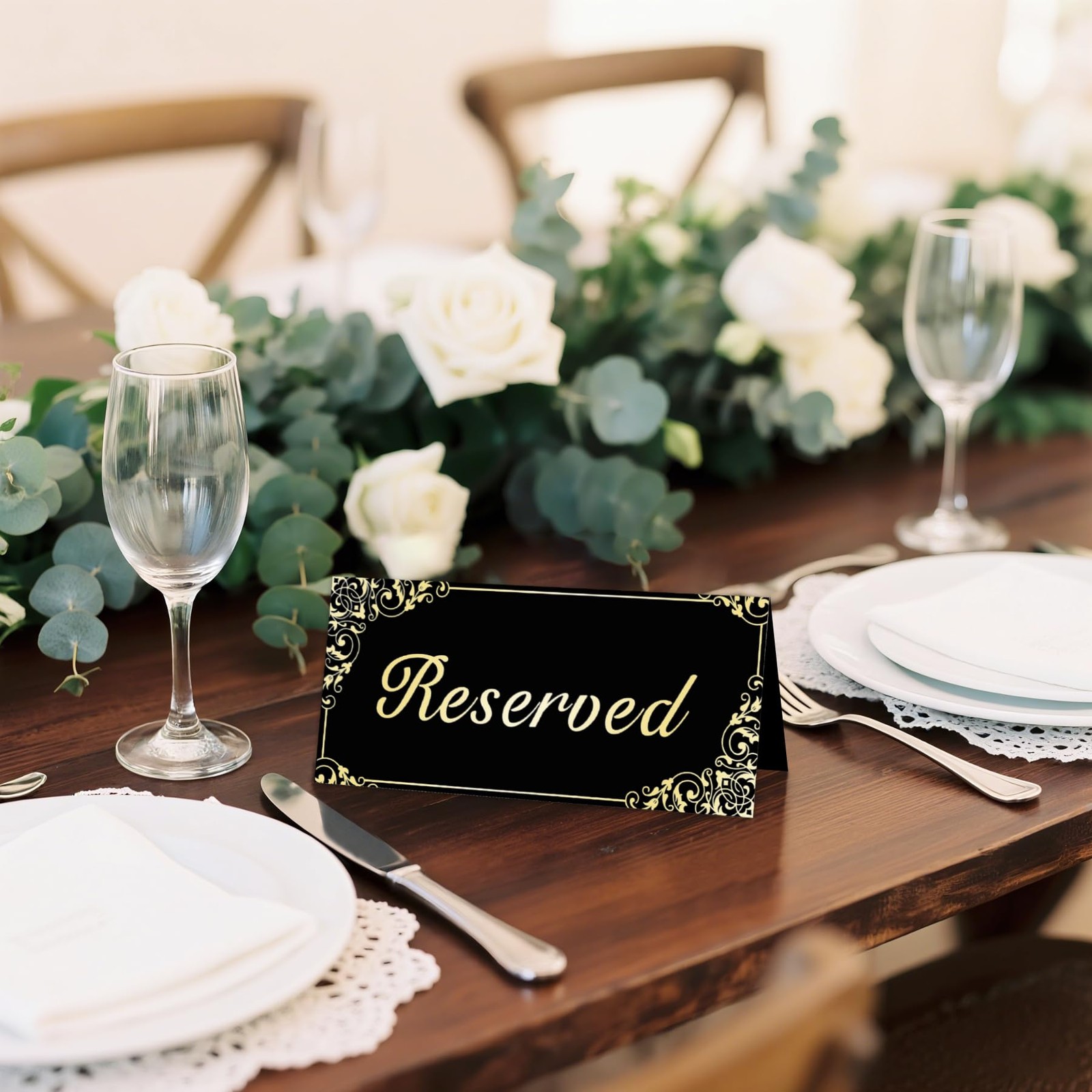 18 PCS Gold Reserved Table Signs for Wedding Double Sided Black Paper Tent