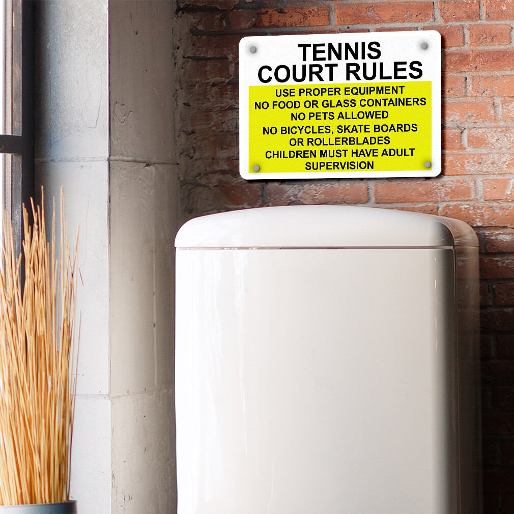 Horizontal Metal Sign Tennis Court Rules Use Proper Equipment No Food Glass
