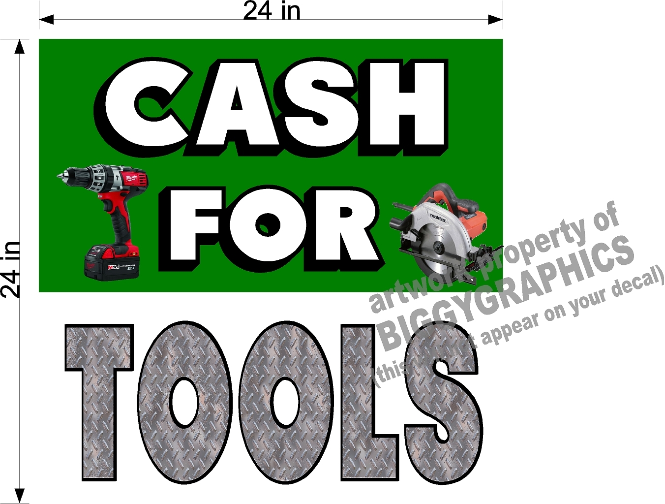 PERFORATED WINDOW VINYL DECAL 2′ X 2′ GRAPHIC CASH FOR TOOLS