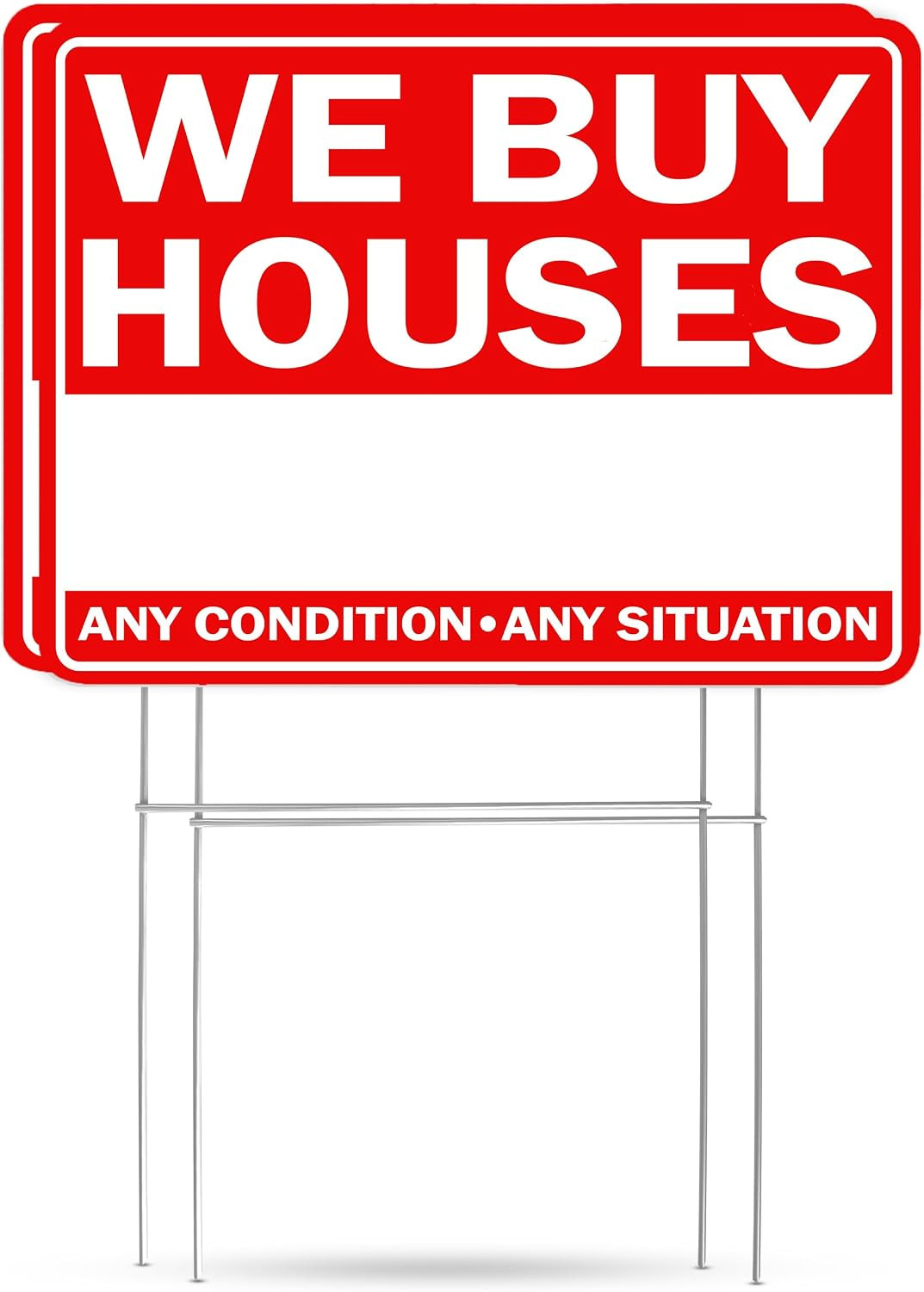 We Buy Houses Yard Sign Double Sided with Stake Large 17 Inch by 13 Inch Red (2)