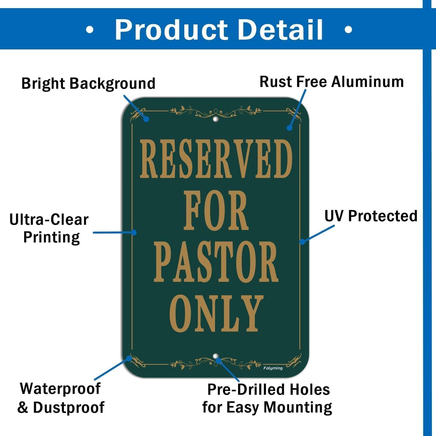 Reserved For Pastor Only Sign 12×18 Inch Heavy Duty Aluminum Dark Green