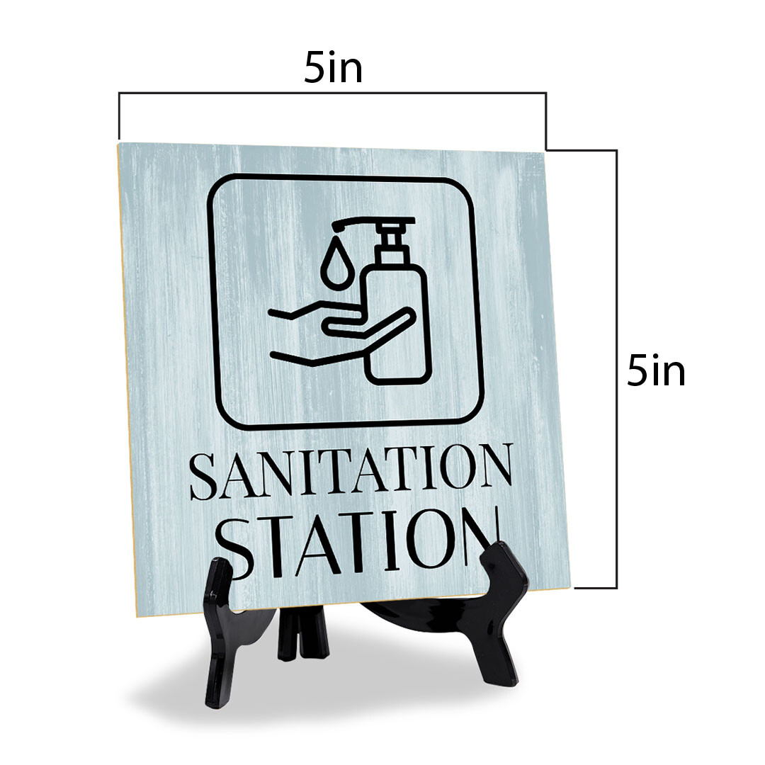 Sanitation Station 5″x 5″ Square Table Sign With Acrylic Easel | Restrooms Décor