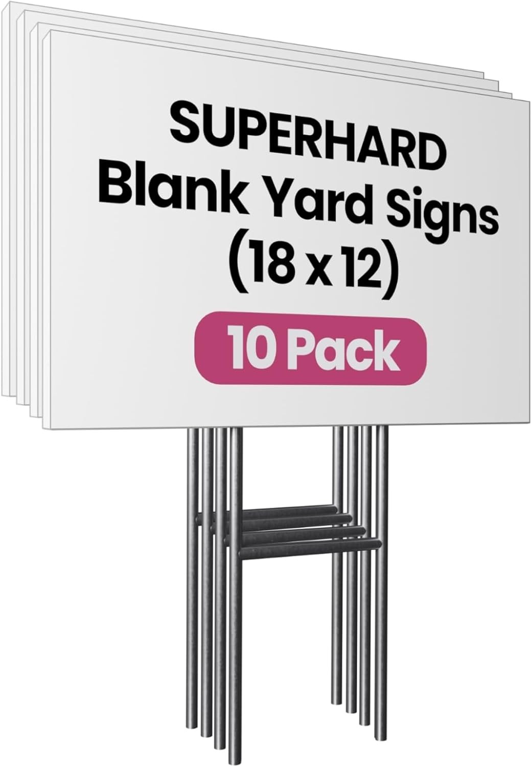 4 Pack 18 x 12 White Blank Yard Signs W/ Metal Stakes Waterproof Corrugated
