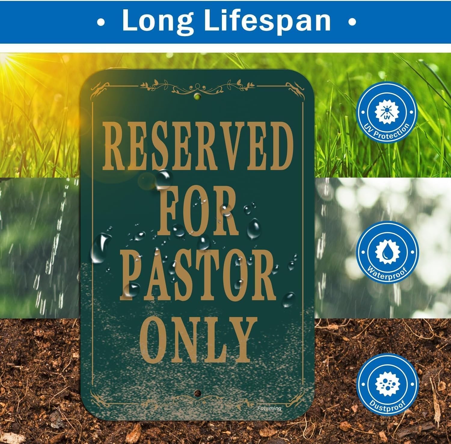 Reserved For Pastor Only Sign 12×18 Inch Heavy Duty Aluminum Dark Green