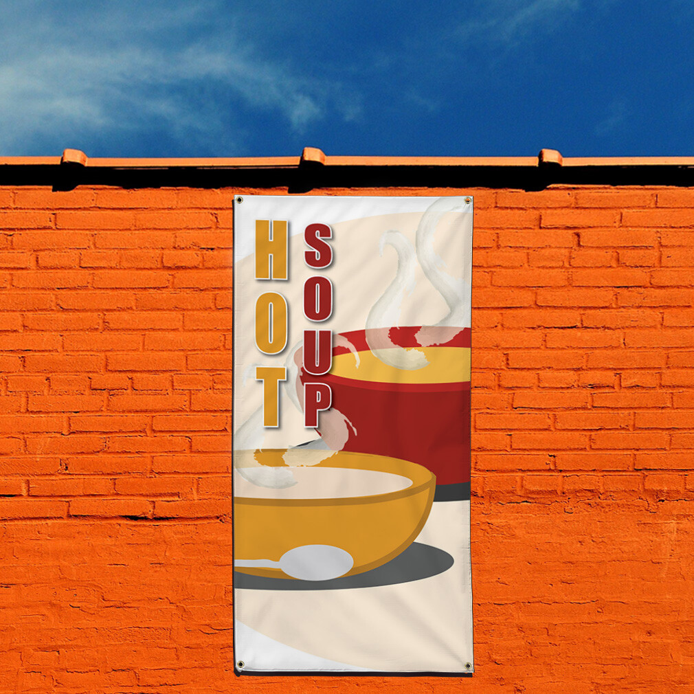 Vertical Vinyl Banner Multiple Sizes Hot Soup Food and Drink Restaurant and Food