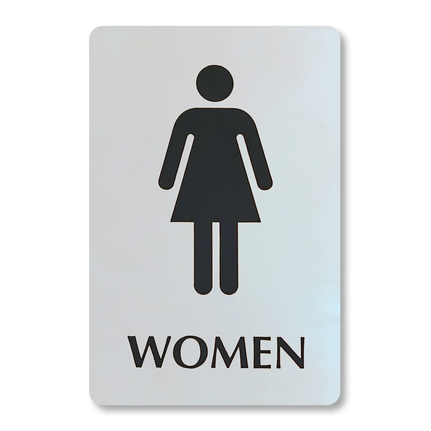 6×9 Inch Womens Restroom Sign Pictogram Stainless Steel Engraved Silver Black