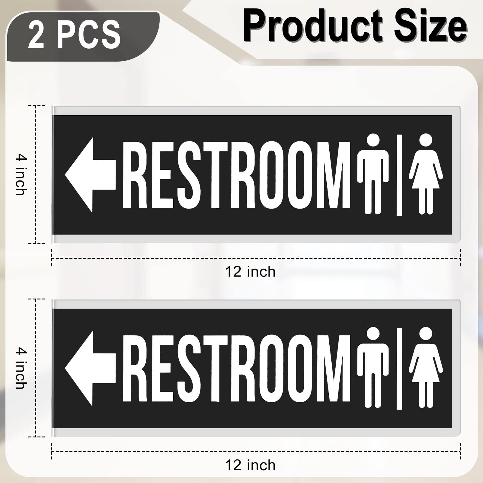 2 Pcs Double-Sided Black Aluminum Restroom Signs 12×4″ with Screws