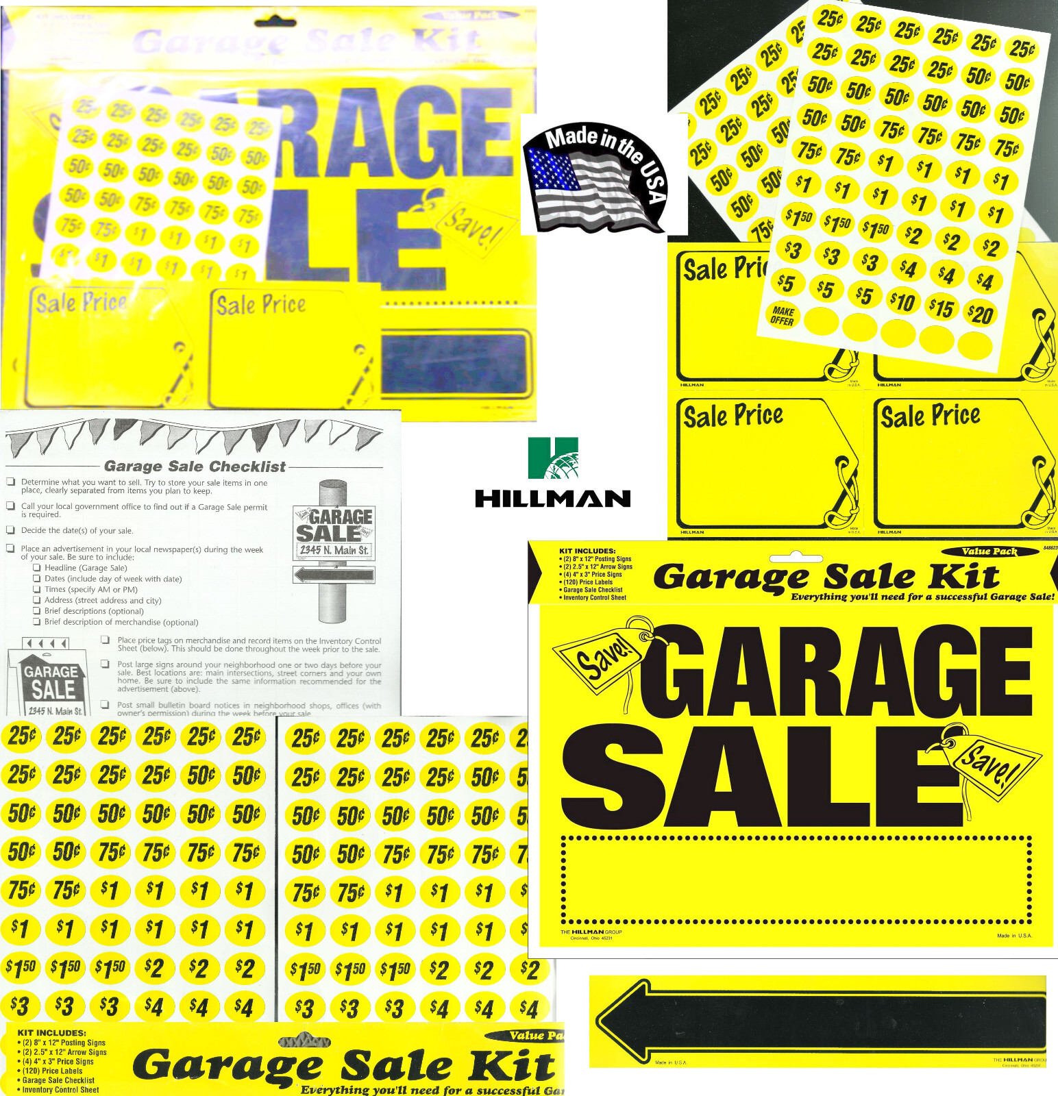 Garage Yard Sale SIGN KIT 8″x12 SignS arrows Price Label Stickers HILLMAN 848623