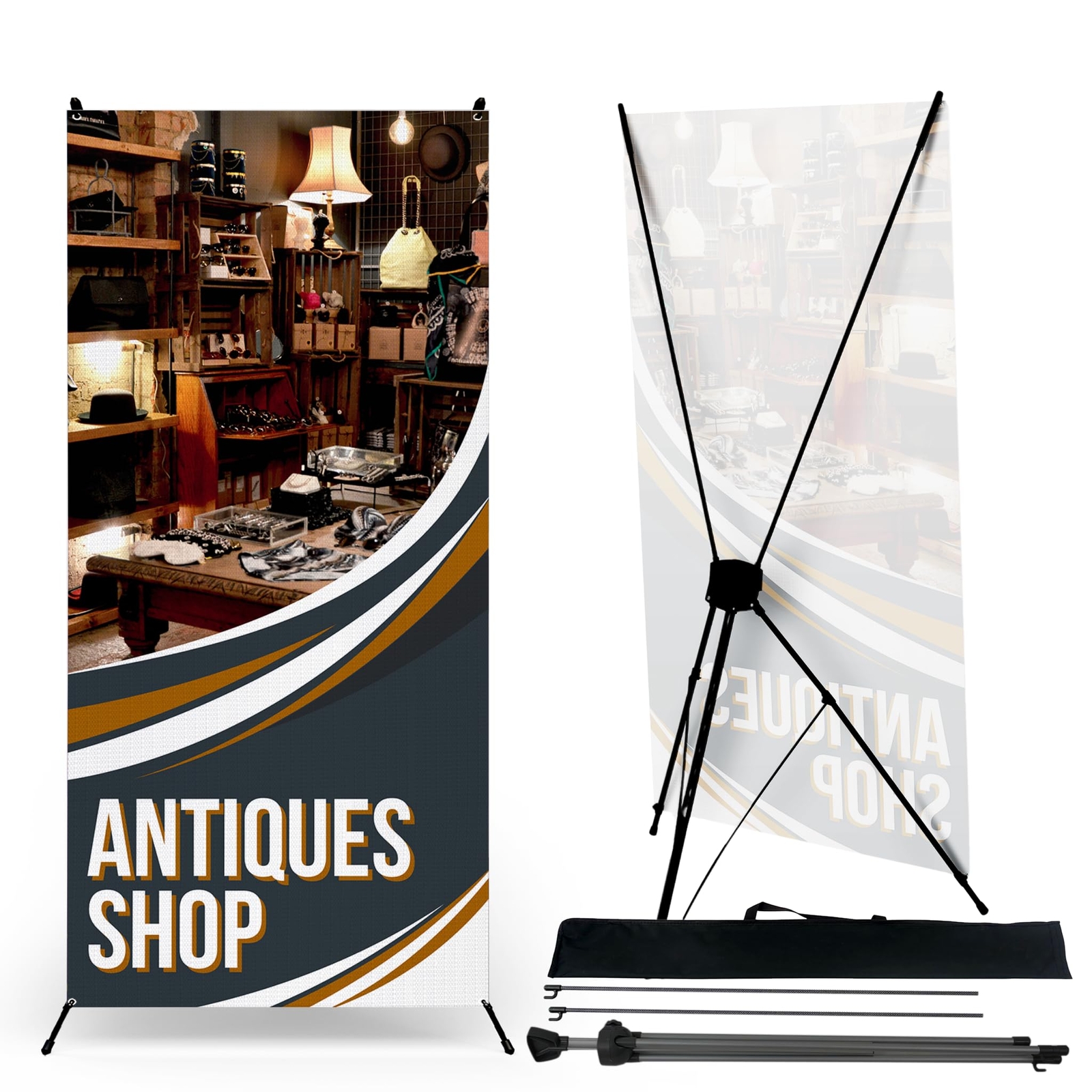 Store Sign Adjustable X Banner Stand | UV-Water Resitant X Frame Stand w/ Cover