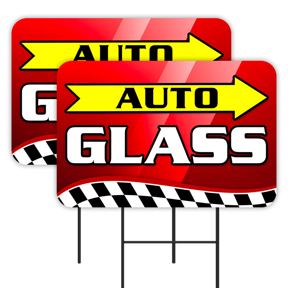 Auto Glass 2 Pack Double-Sided Yard Signs 16″ x 24″ with Metal Stakes (Made in T
