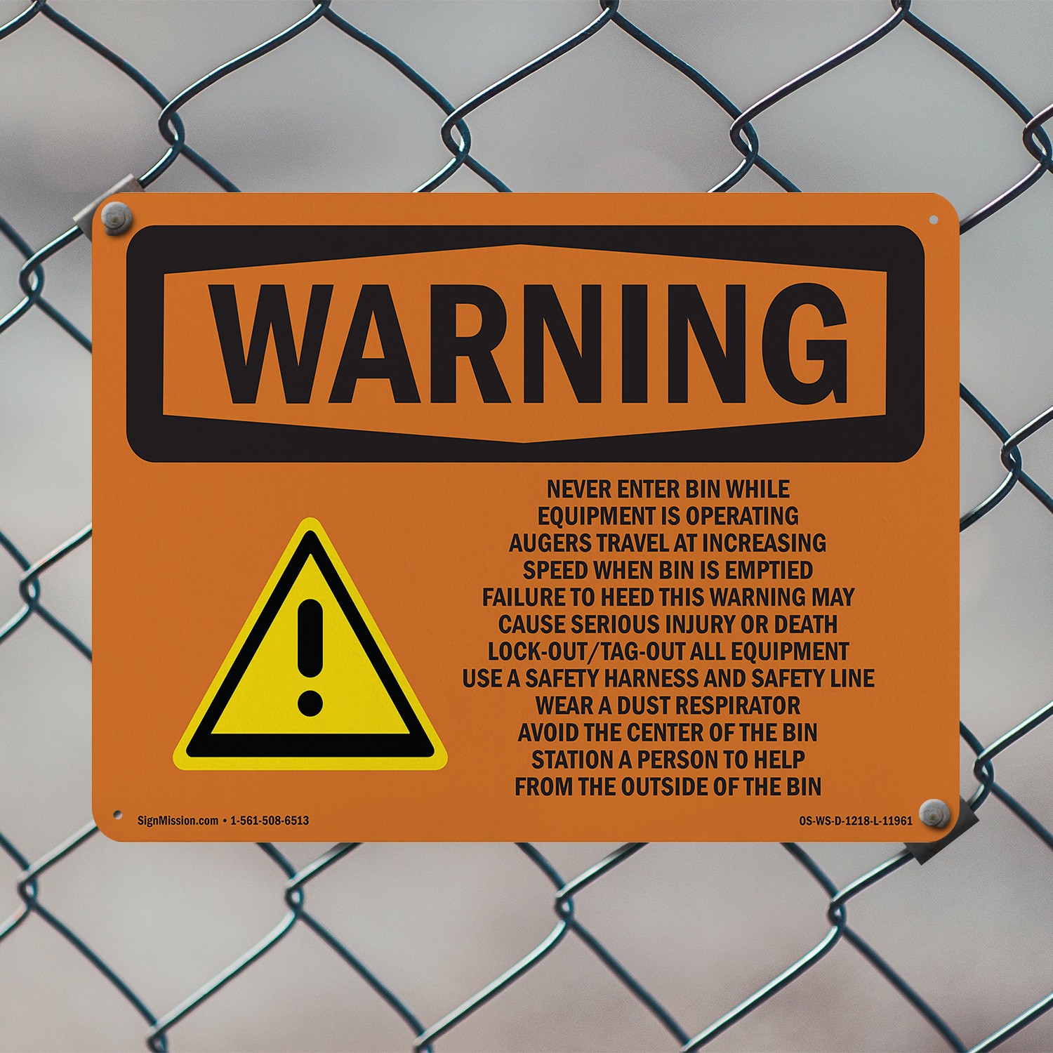Grain Bin Silo Safety OSHA WARNING Sign Metal, Plastic, Or Decal – 5 or 10 Pack