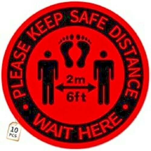 10 Pack 12″ Social Distancing Floor Decals Sign Round Safety Vinyl EZ to Clean