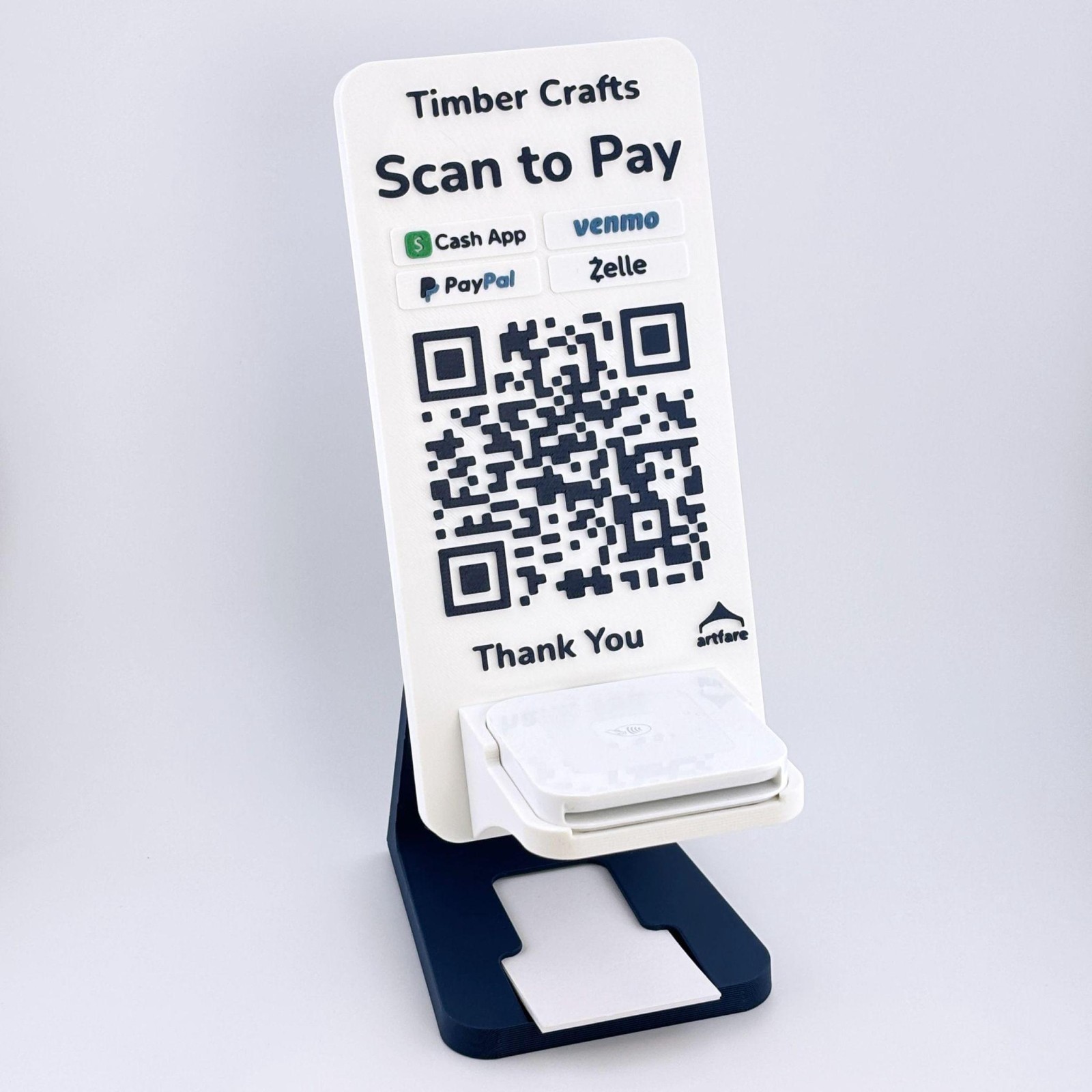 Square Reader Holder and QR Code Payment Sign with Business Card Dispenser
