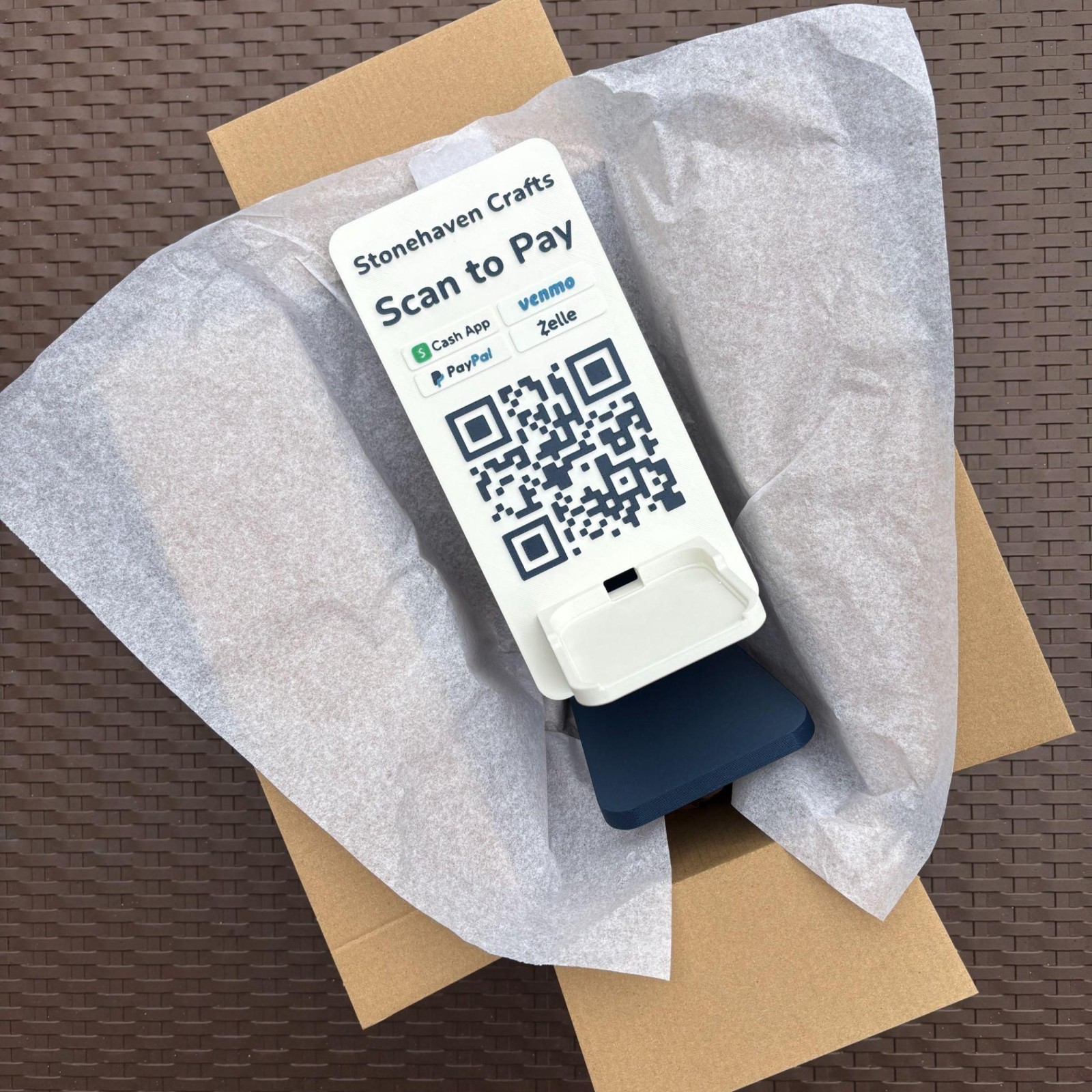 Square Reader Holder and QR Code Payment Sign with Business Card Dispenser