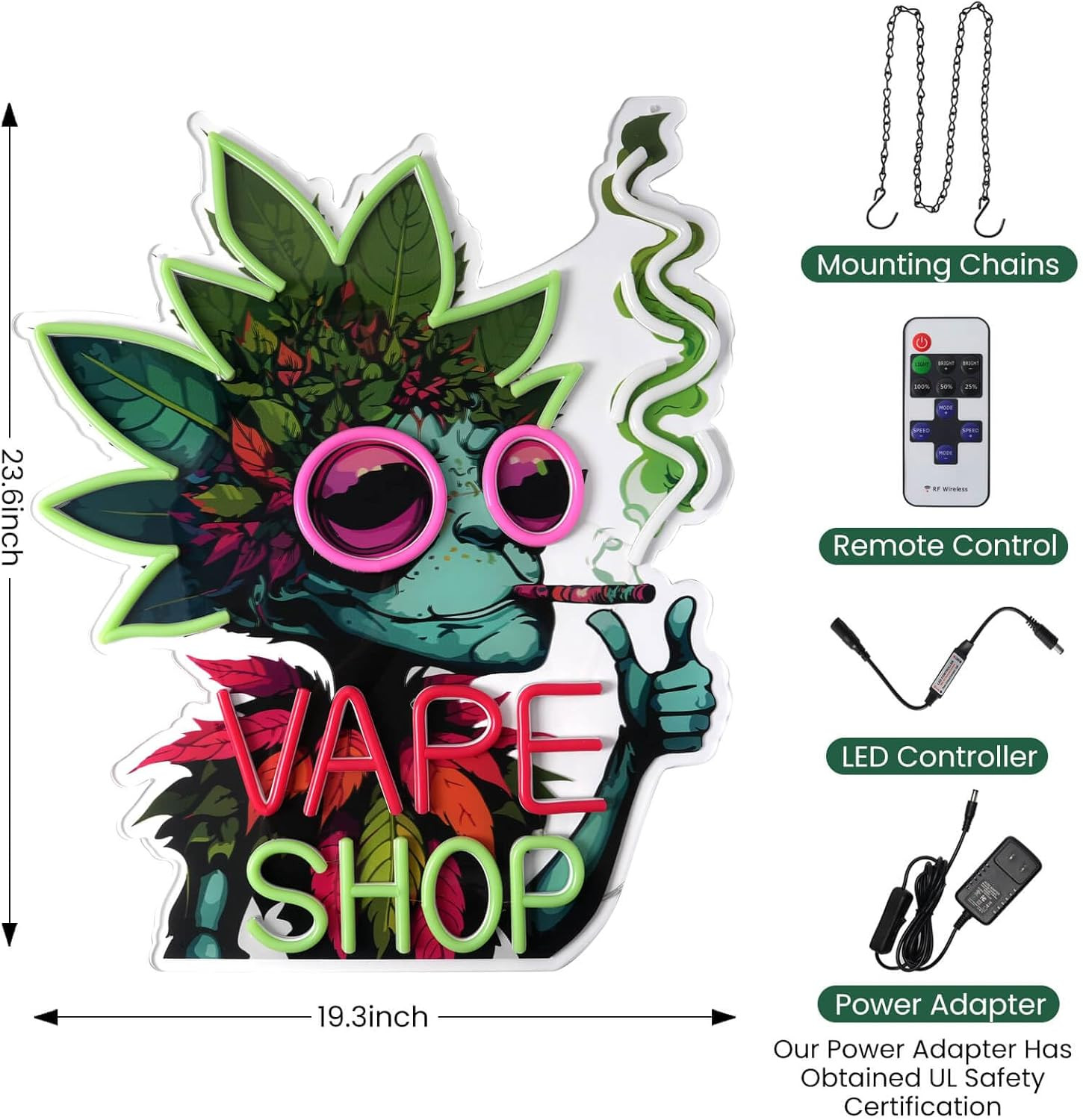 Bright LED Vape Shop Neon Sign – 23.6″x19.3″ for Window or Wall Display