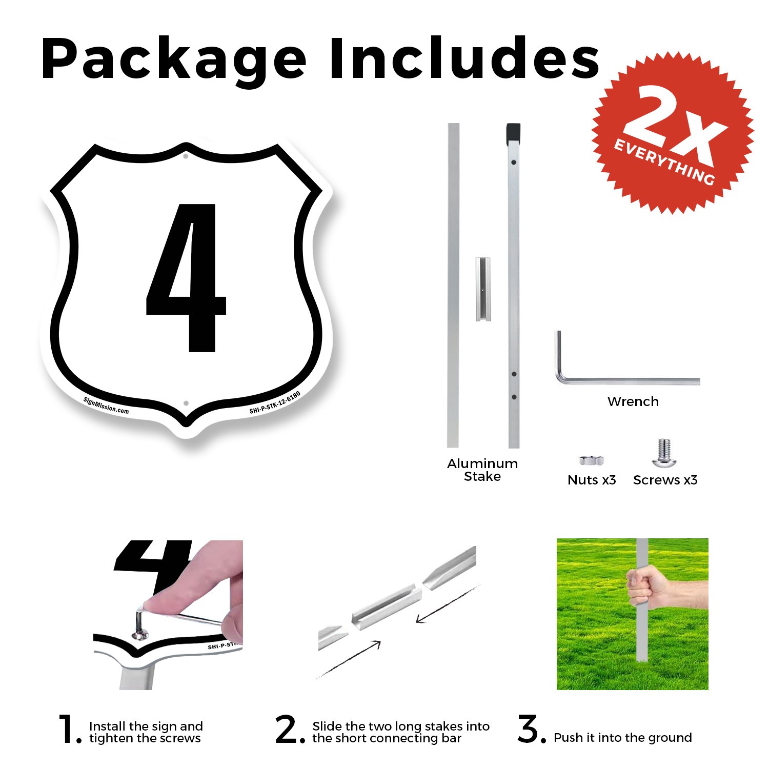 Number 4 Shield Shaped Sign With Stake Weather Resistant