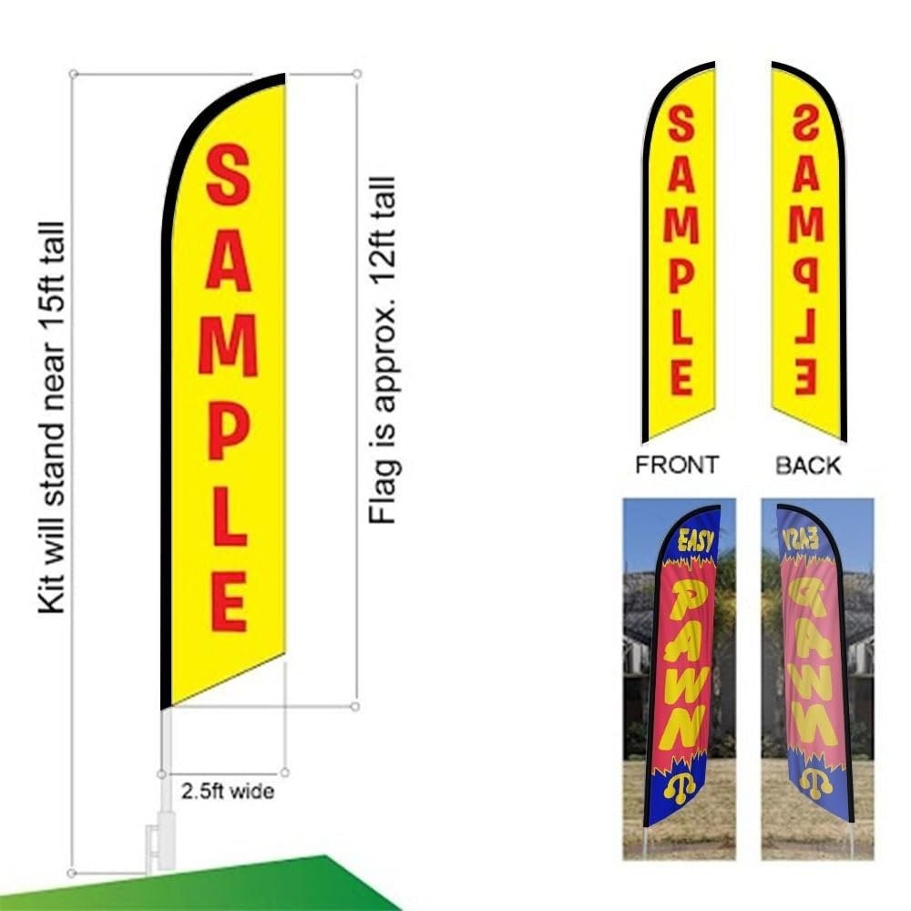 EASY PAWN Swooper Feather Flag with 15′ FT Pole Kit & Ground Spike – Outdoor…