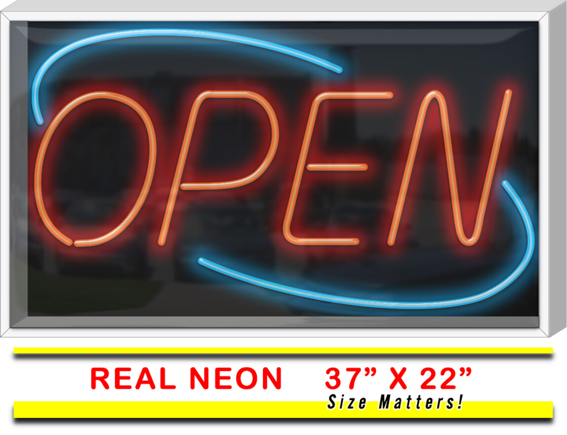 OUTDOOR Art Deco Open Neon Sign | Jantec | 37″ x 22″ | Tattoo Shop Bar Diner Spa