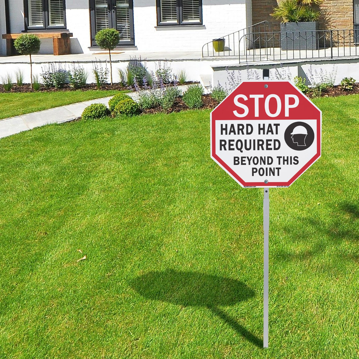 Stop Hard Hat Required Beyond Thi Octagon Sign With Stake Weather Resistant