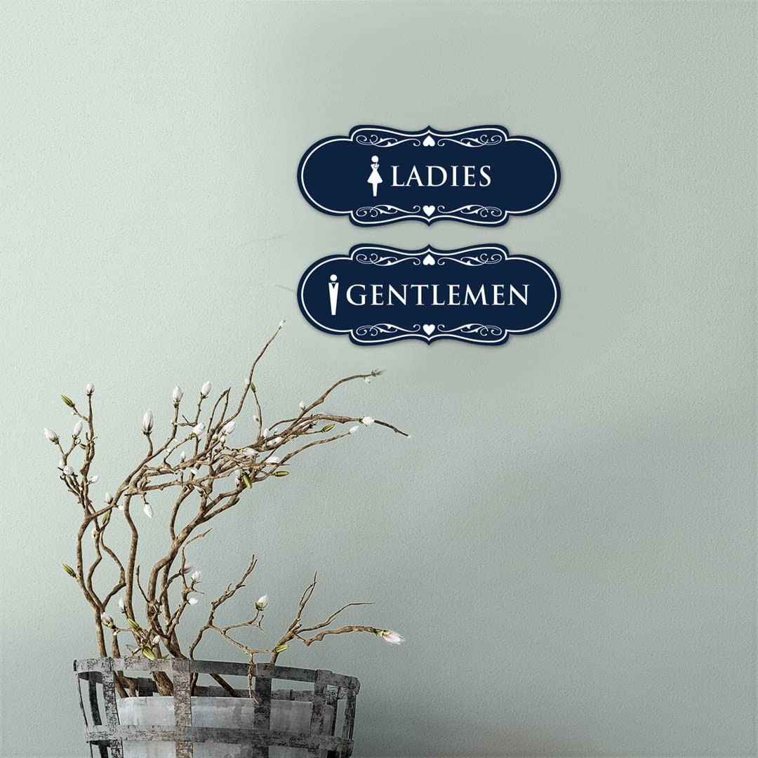 Designer Ladies And Gentlemen Figurines Restroom Signs Set Of 2 Brushed Gold