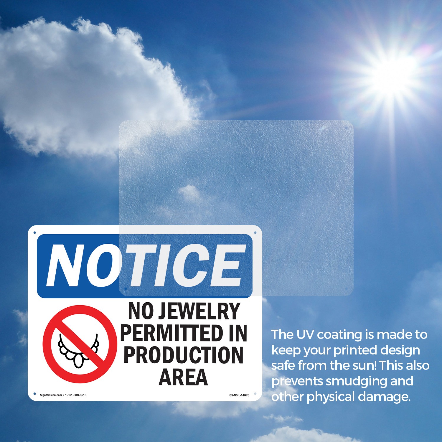 No Jewelry Permitted In Production OSHA Notice Sign Metal, Decal – 5 or 10 Pack