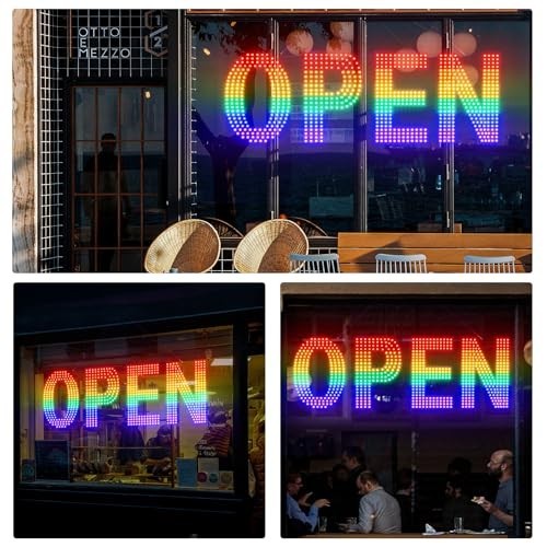 Vibrant LED Open Sign 30×10 Inch – Rainbow Light Up Display, 3 Modes for Storefr