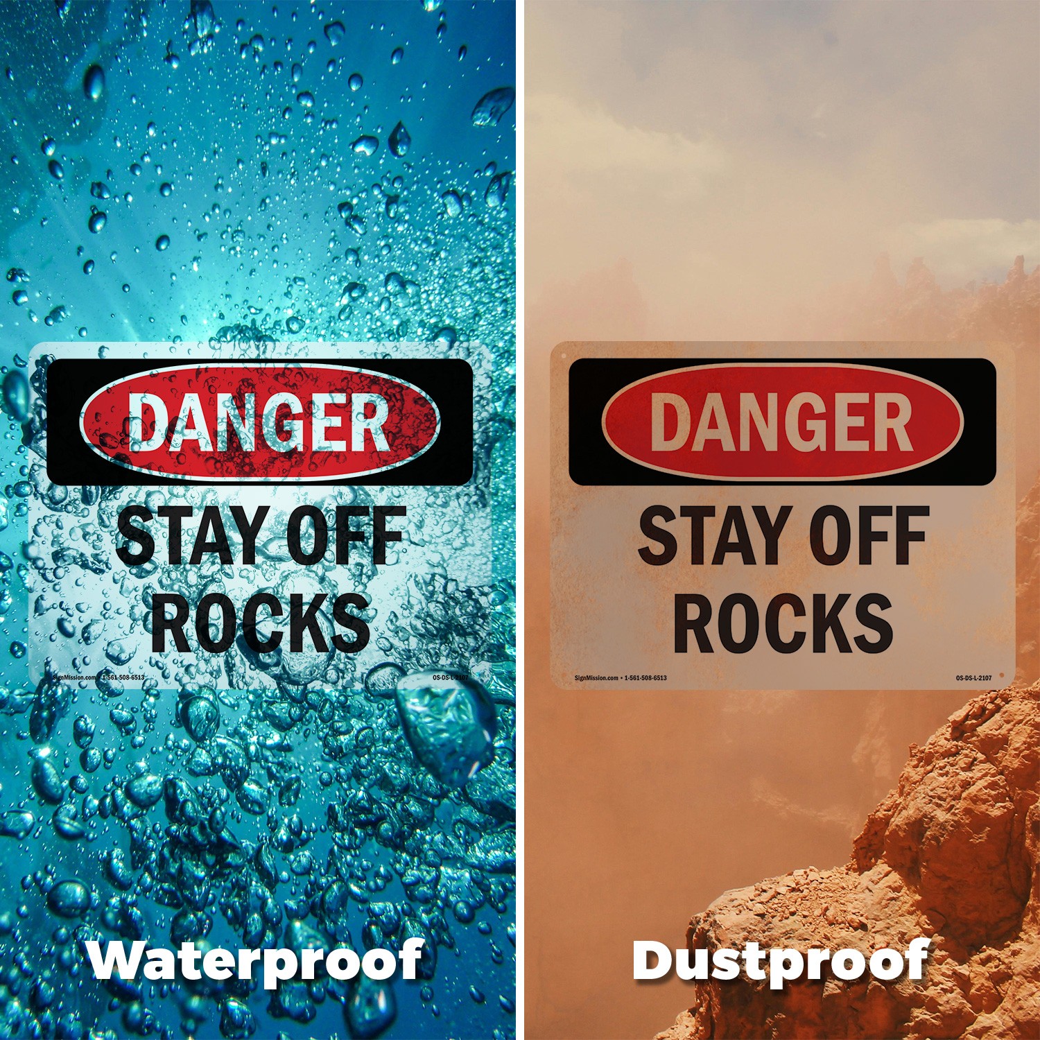 Stay Off Rocks OSHA Danger Sign Metal, Plastic, Or Decal – 5 or 10 Pack
