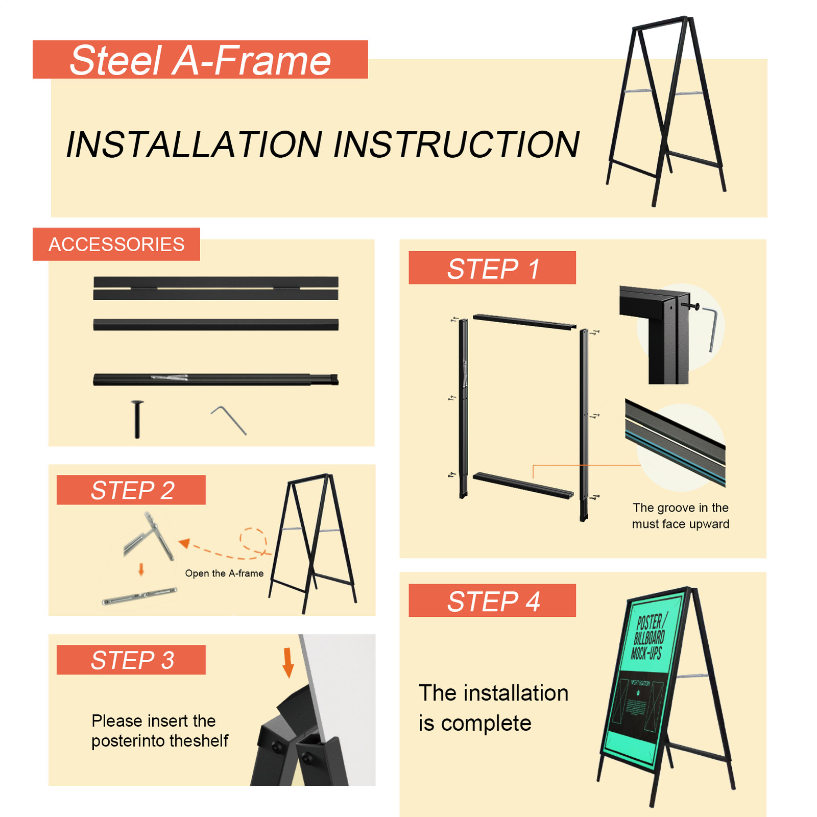 Double-Side Heavy Duty Slide-in Folding A Frame Sign Sidewalk Sign 24x 36 Inch