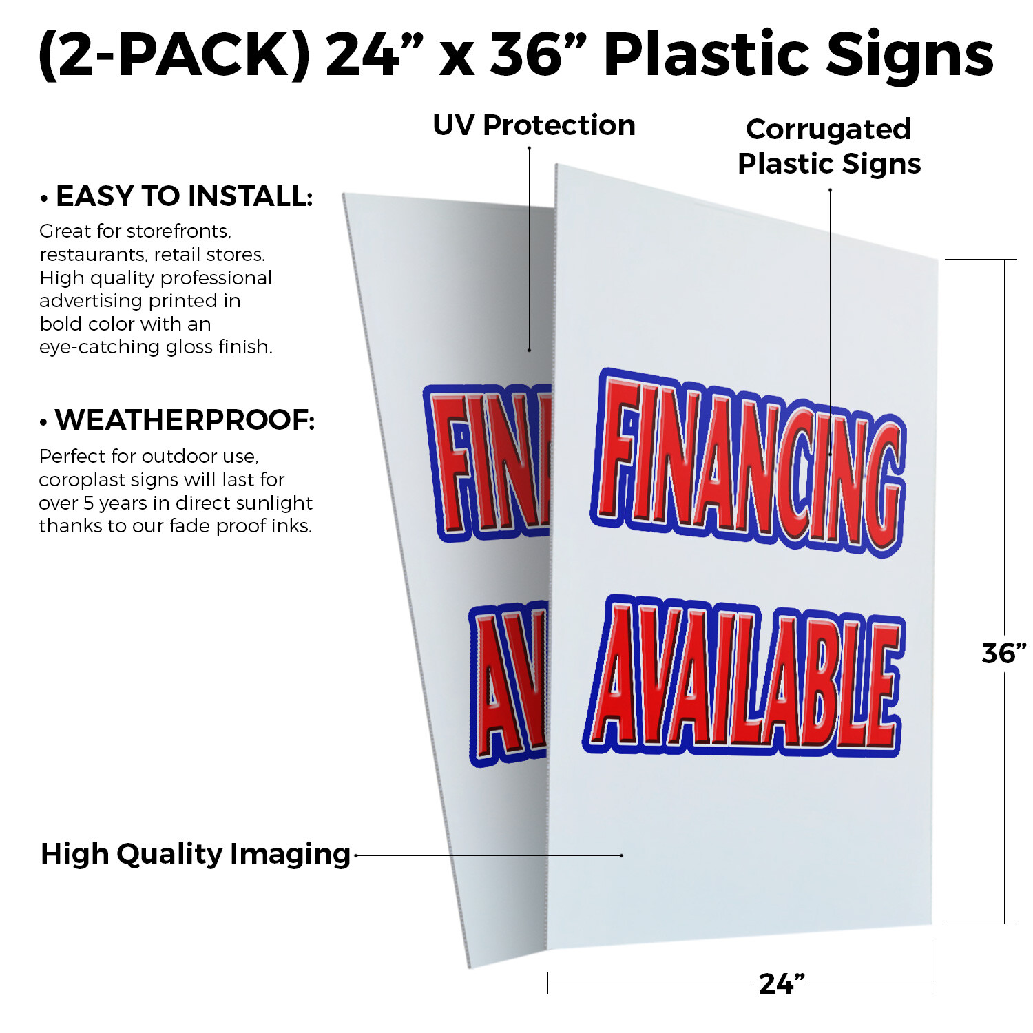 Financing Available 24″ x 36″ 2 Pack Of Store Sign Plastic Or Decal