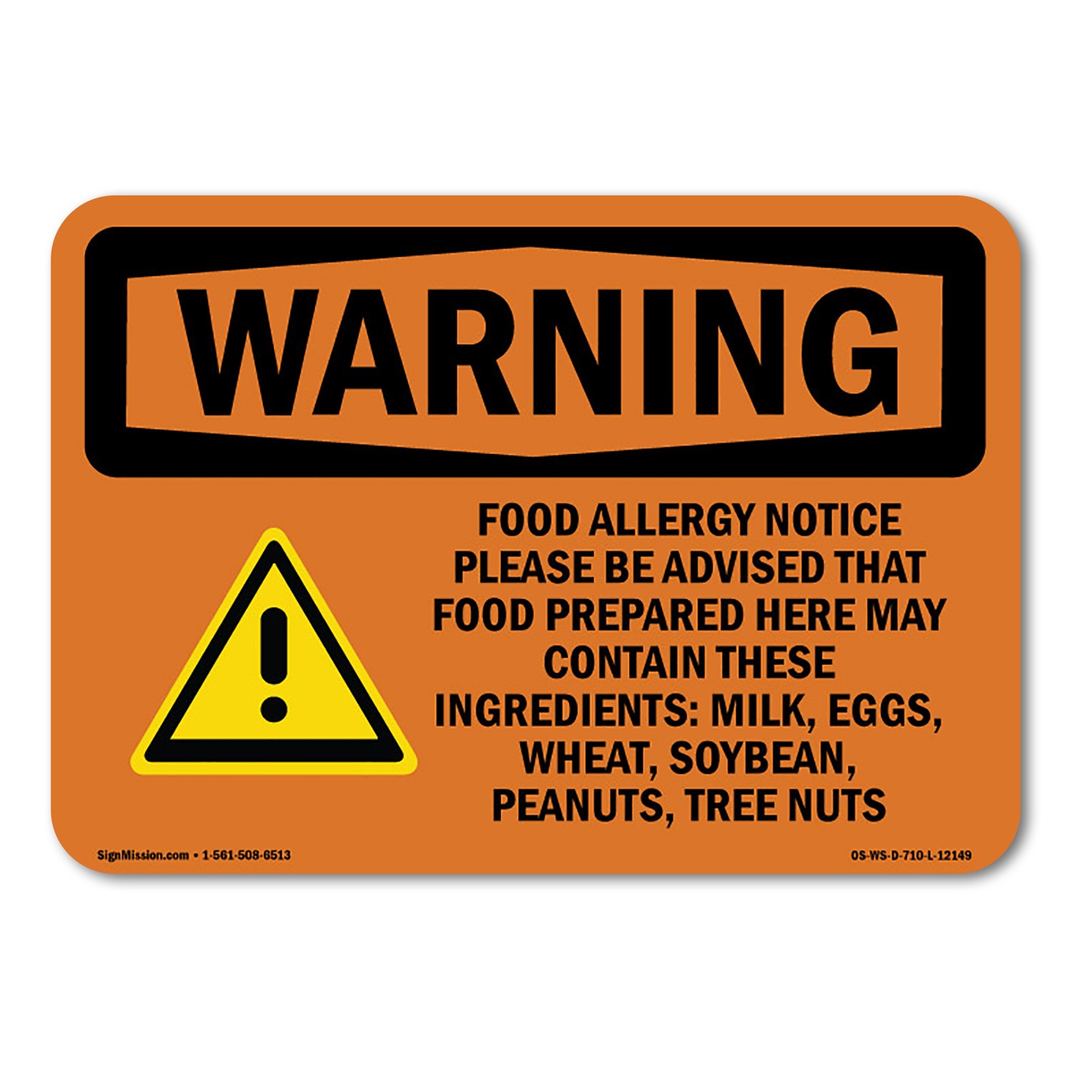 Food Allergy Please Be ANSI Warning Sign Metal Plastic Decal