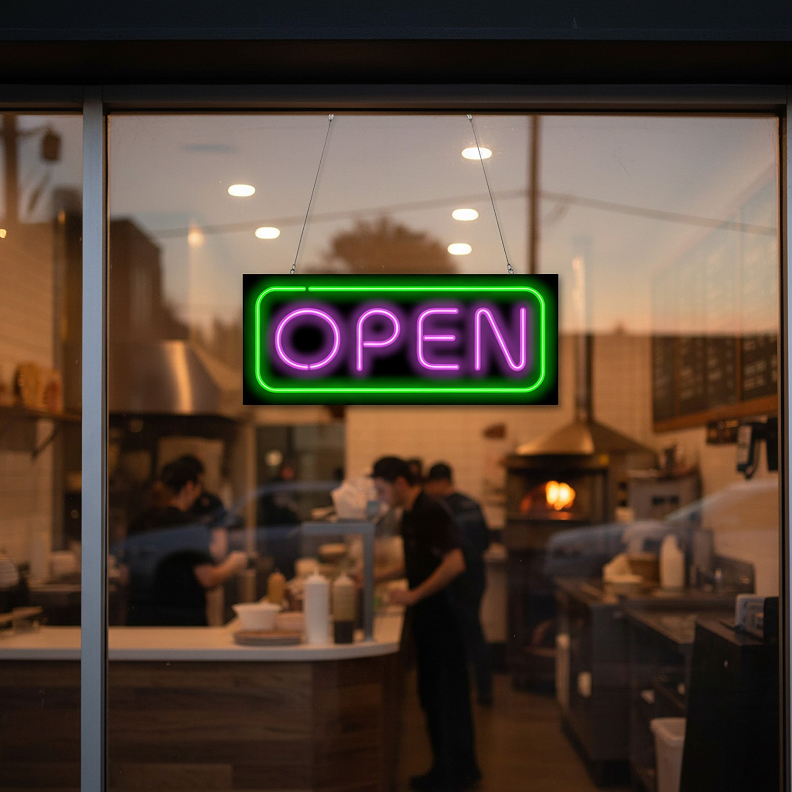Deluxe Open Purple & Green Neon Sign REAL Neon Window Sign Ready to Ship Now