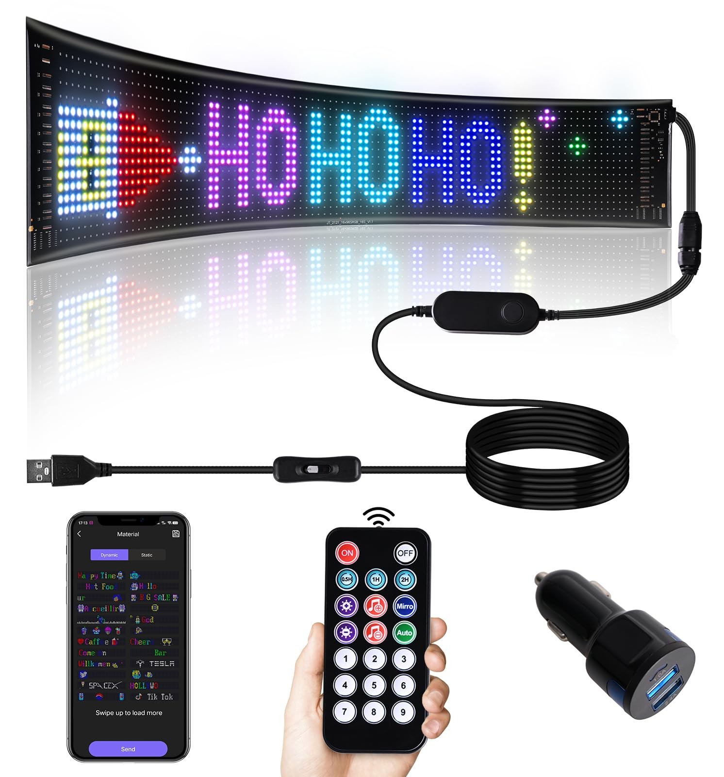 Bluetooth App Controlled Car Window LED Display 23×5