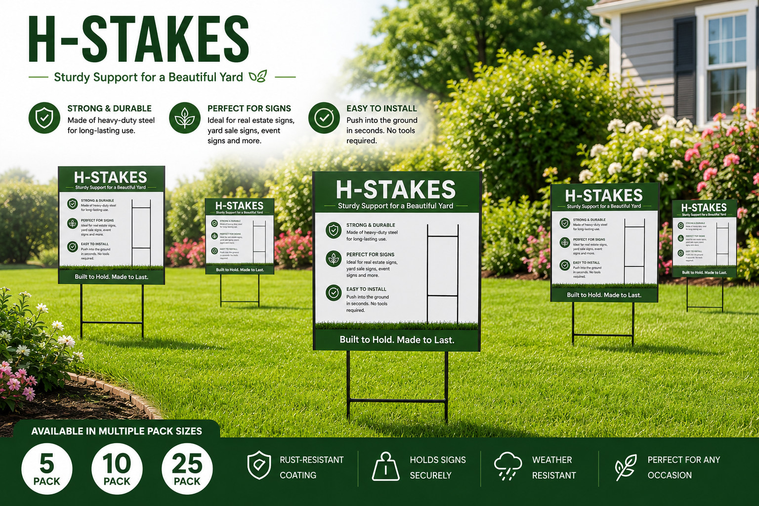 Sturdy Metal H Frame Stakes for Yard Signs(10 x30 inch)(Stakes Only) 5-PACK