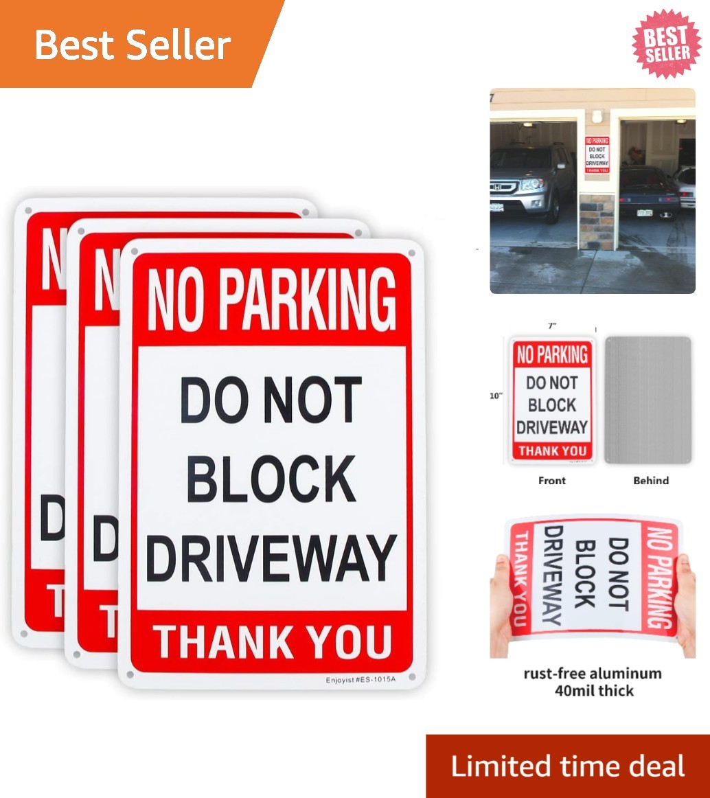 3 Pack No Parking Signs – 10″x7″ Reflective Aluminum for Driveway Protection