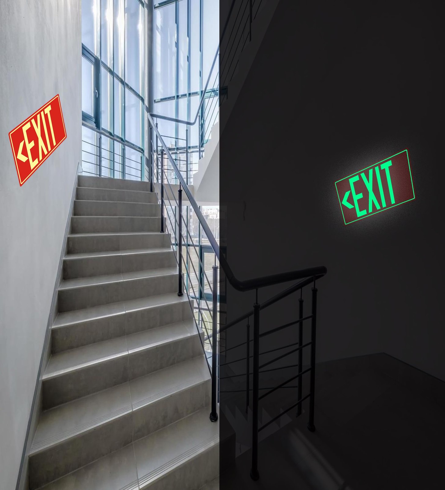 Photoluminescent Exit Sign 12×7 Inch Glow In The Dark SelfAdhesive 5 PCS