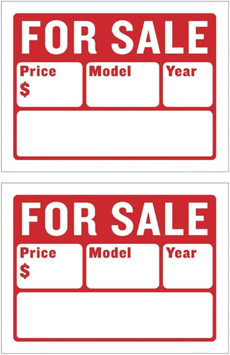 Car for Sale Sign for Auto Sales – 9″ X 12″ (2-Line), 2PC Bulk Pack
