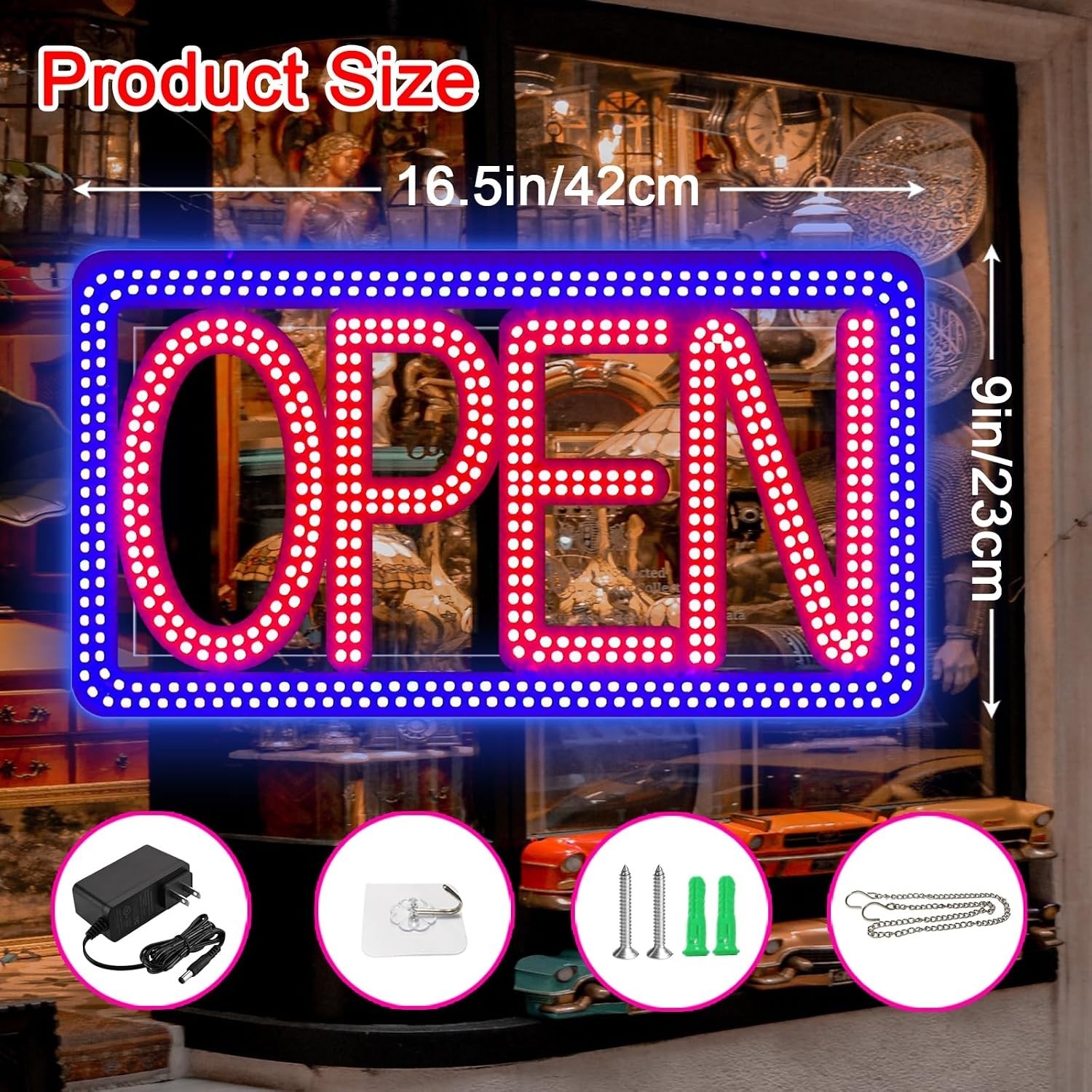 16.5″ LED Open Sign for Storefront – Vibrant & Adjustable for Maximum Visibility