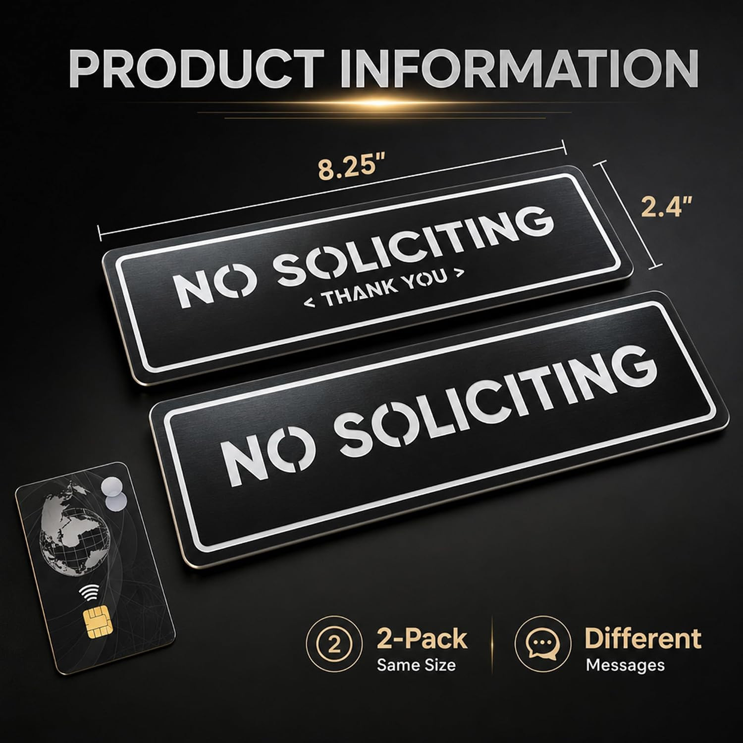 2-Pack No Soliciting Sign, Premium 304 Stainless Steel, 8.25X2.4″,Large | High-C