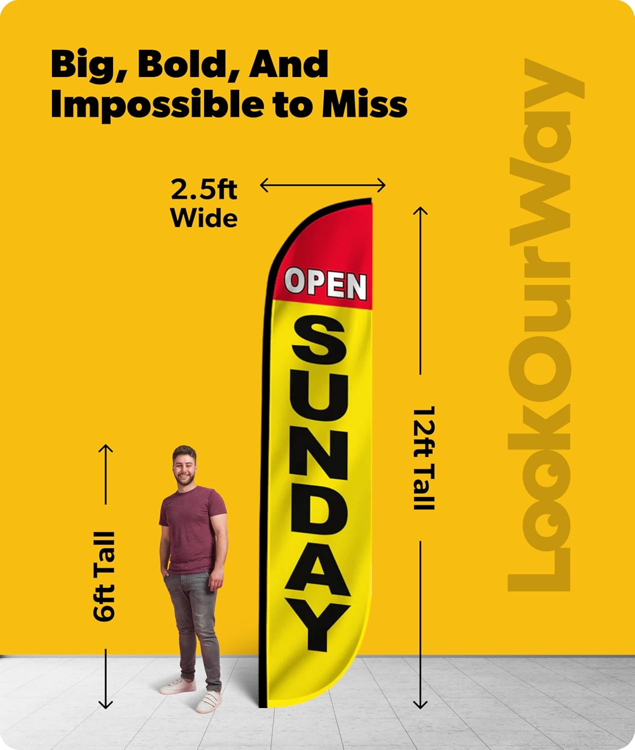 Feather Flag Banner – 12 Feet Tall Advertising Sign Swooper Flag Only, No Poles