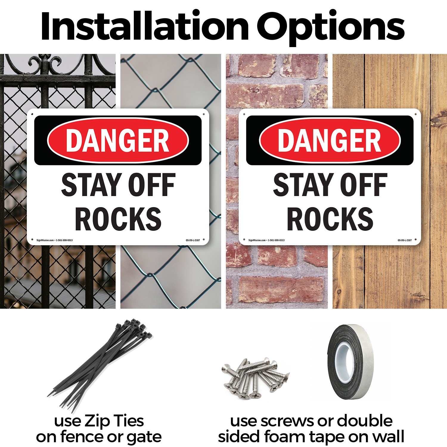 Stay Off Rocks OSHA Danger Sign Metal, Plastic, Or Decal – 5 or 10 Pack