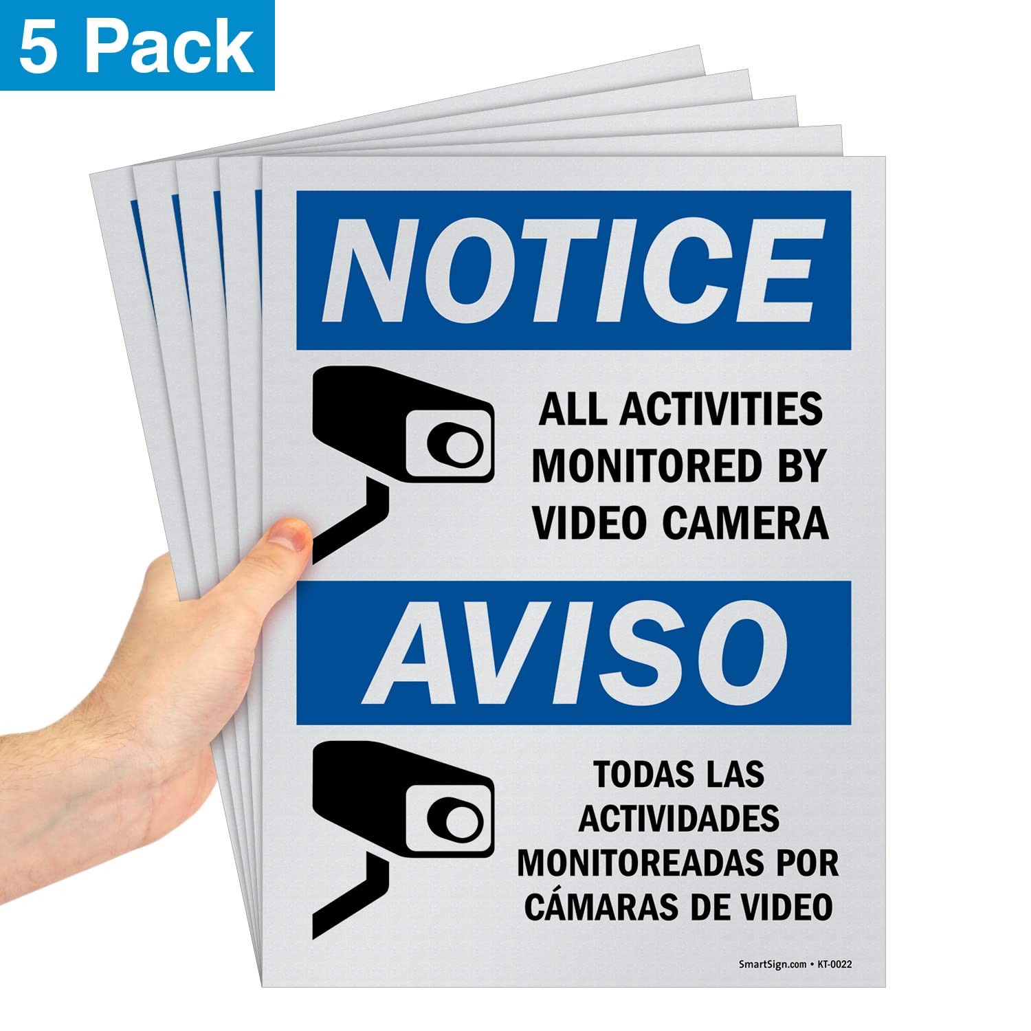 (Pack of 5) 12 x 9 inch “Notice – All Activities Monitored By Video Camera” B…