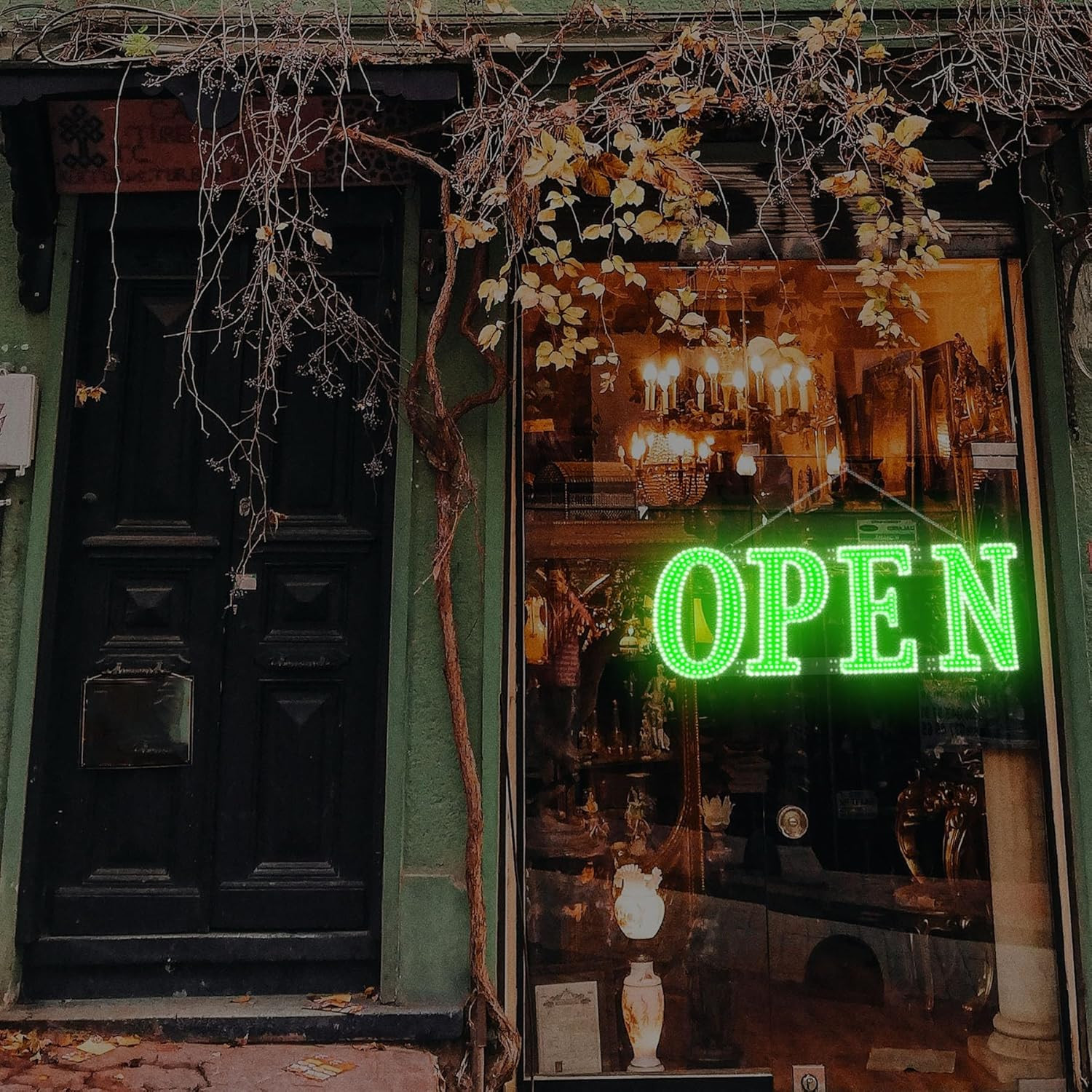 Bright Green LED Open Sign with Remote Control for Store, Bar, or Salon