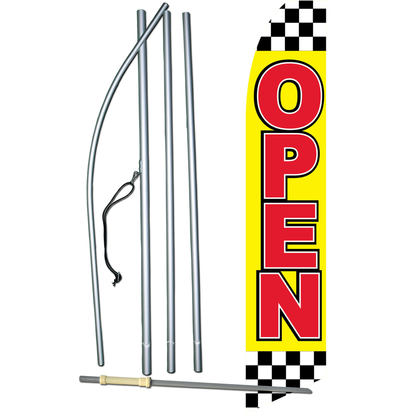 Open Checkered Red/Yellow Flag with Flag Pole and Spike