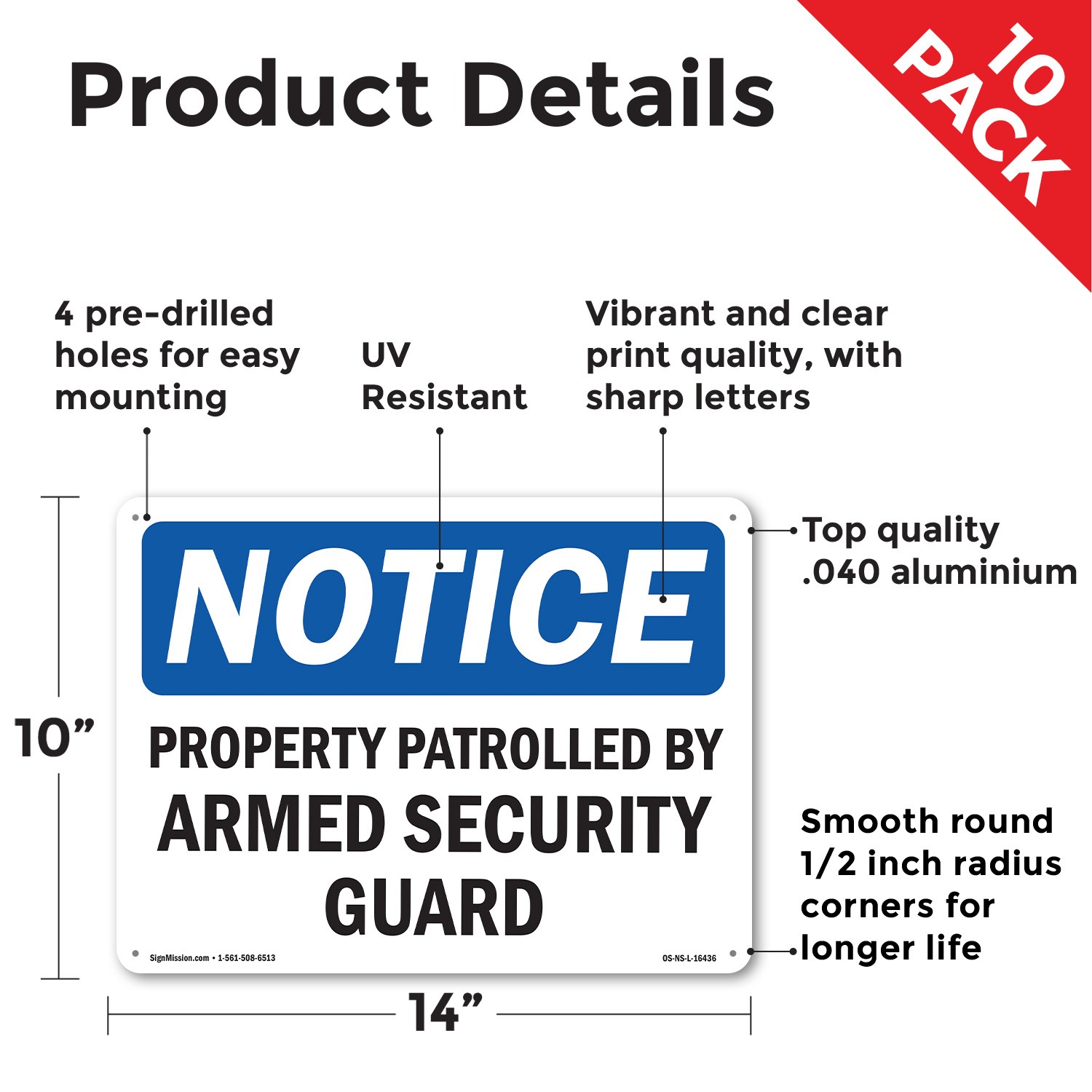 Property Patrolled By Armed Security Guard OSHA Notice Sign, Decal 5 or 10 Pack