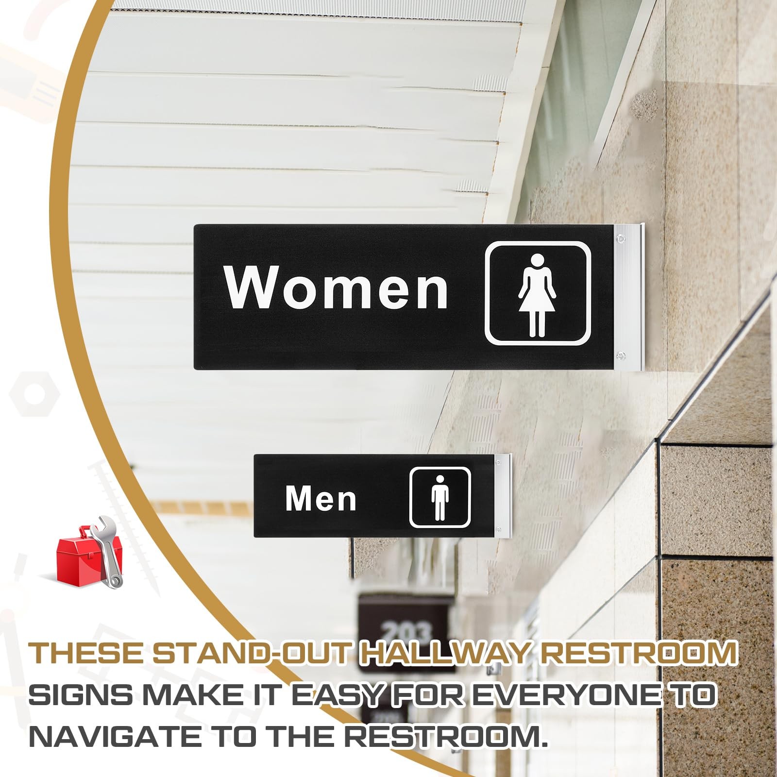 2 Pcs Men’s and Women’s Restroom Signs for Business Hallway Bathroom Door Signs,