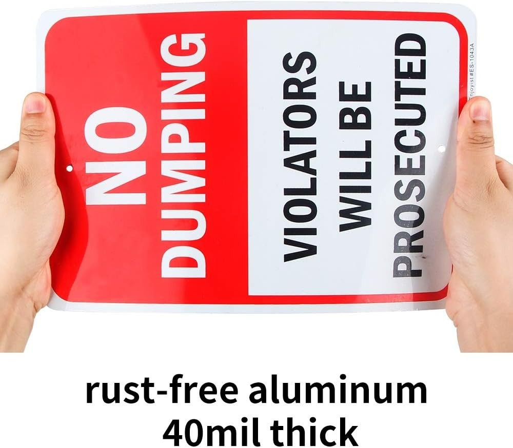 2 Pack No Dumping Violators Sign – 10″ x 7″ Rust-Free Aluminum, Easy Install