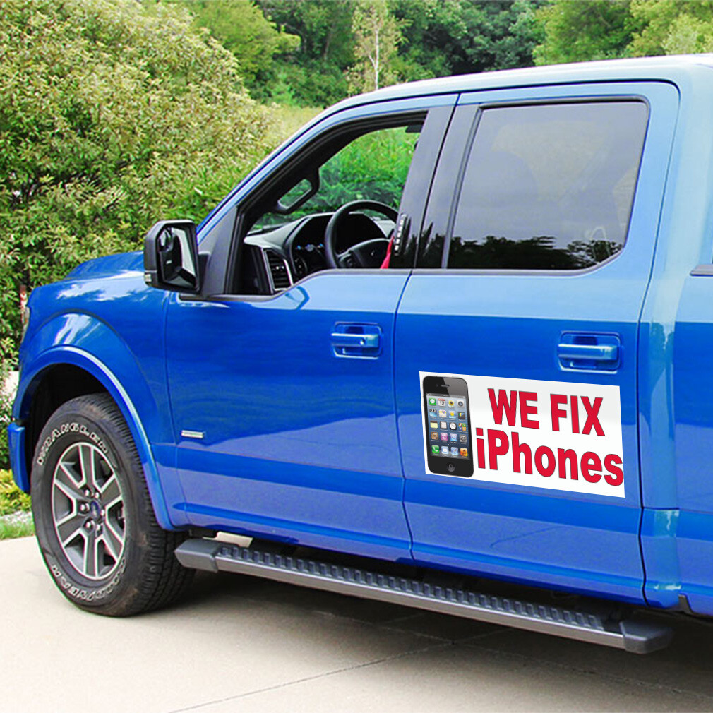 Car Magnet Set of 2 We Fix Iphones Red B Car Advertising Industrial Sign