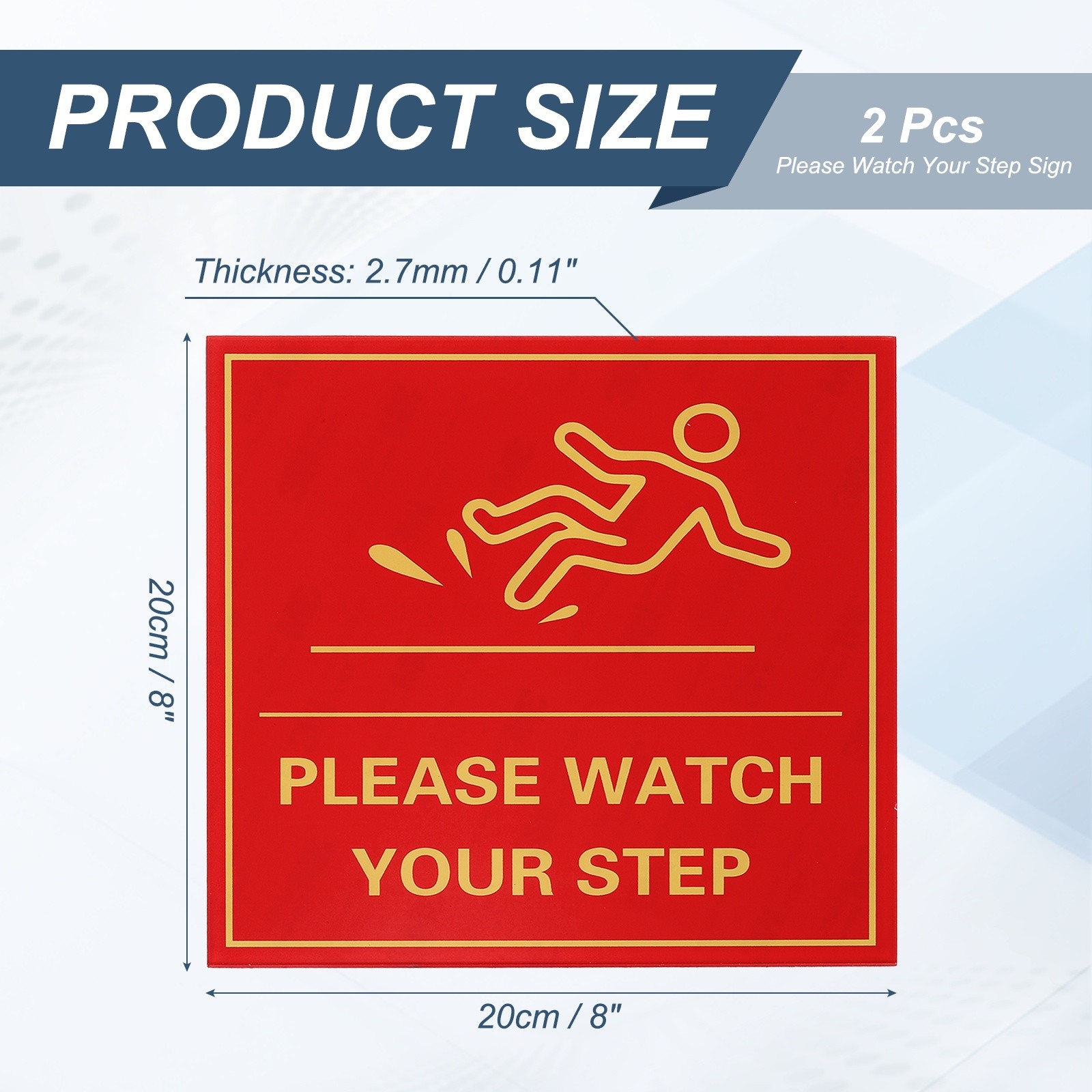 8″ x 8″ Please Watch Your Step Sign, 2 Pcs Warning Sign, Red with Yellow Text