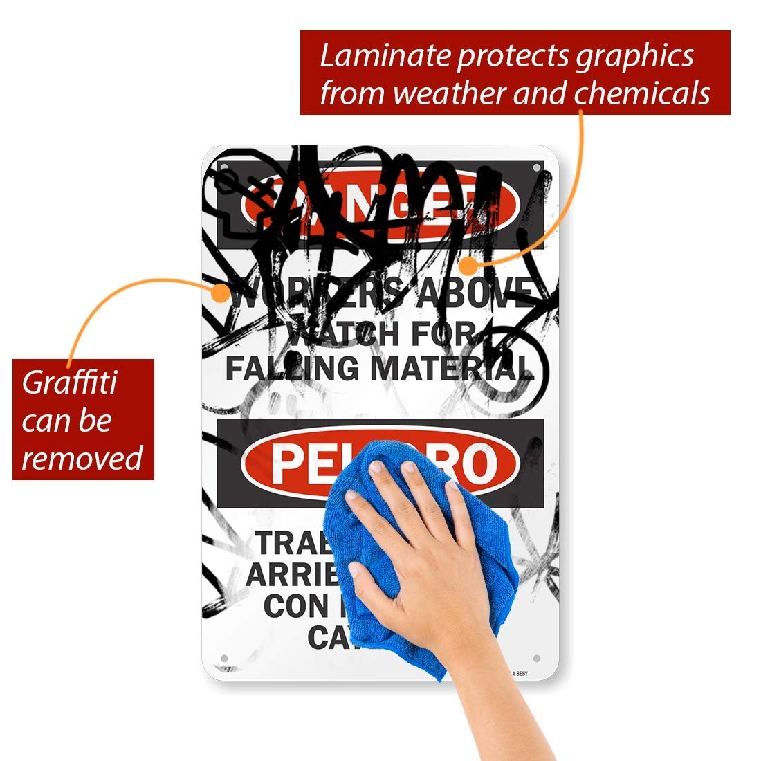 Danger Workers Above Watch Falling Material Bilingual Aluminum Sign 12×18 Inch
